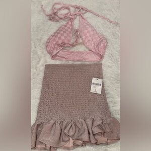 Forever 21 Pink Metallic Knit Tube Skirt Set